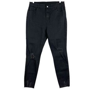 SHEIN Curve Women's Black Jeans Size 1XL Distressed Raw Hem Stretch‎ High Rise
